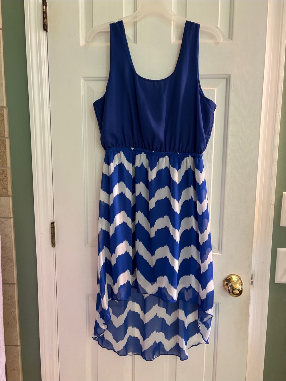 Blue and White High-Low Sleeveless Dress